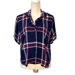 Rails Plaid Flannel Pajama Button Up Casual Shirt Size Medium Blue Red O93